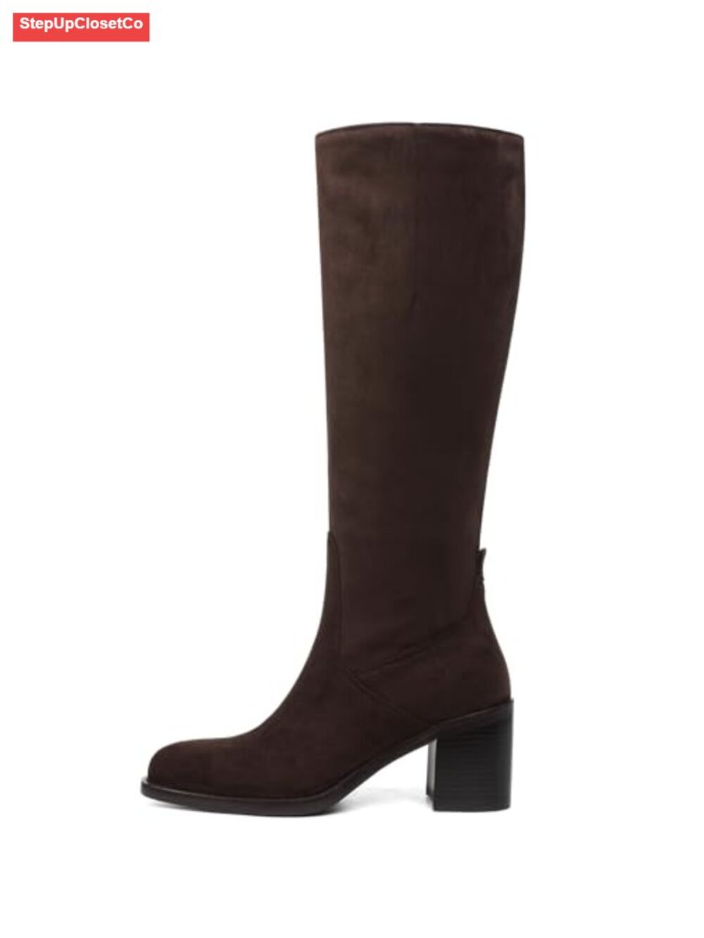 Women's Knee High Boots Chunky Block Heel Round Toe Side Zipper Suede